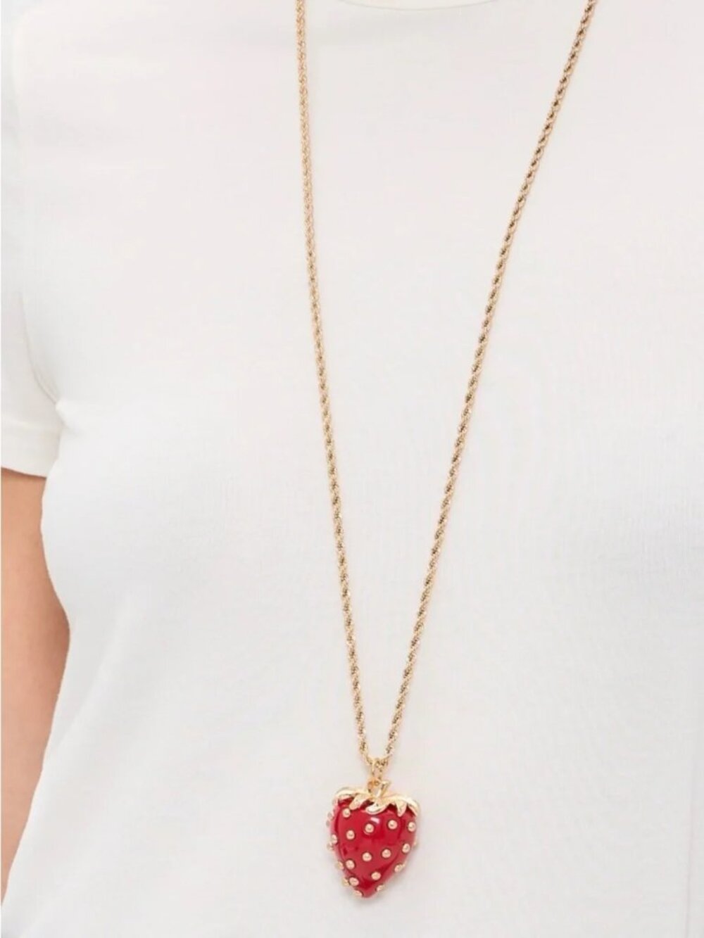 Kenneth Jay Lane Gold-Tone Chain with Red Strawberry Pendant